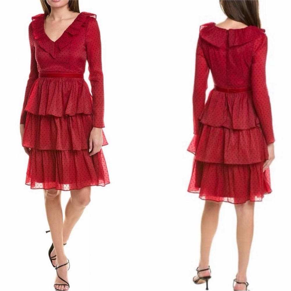 Rachel Parcell Red Long Sleeve Tiered Dress